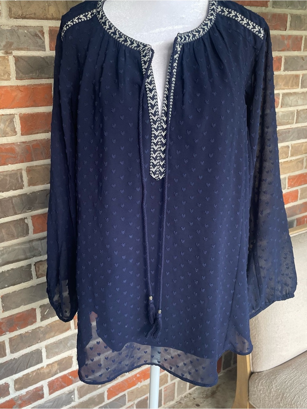 DR2 Navy Embroidered Split-Neck Tunic